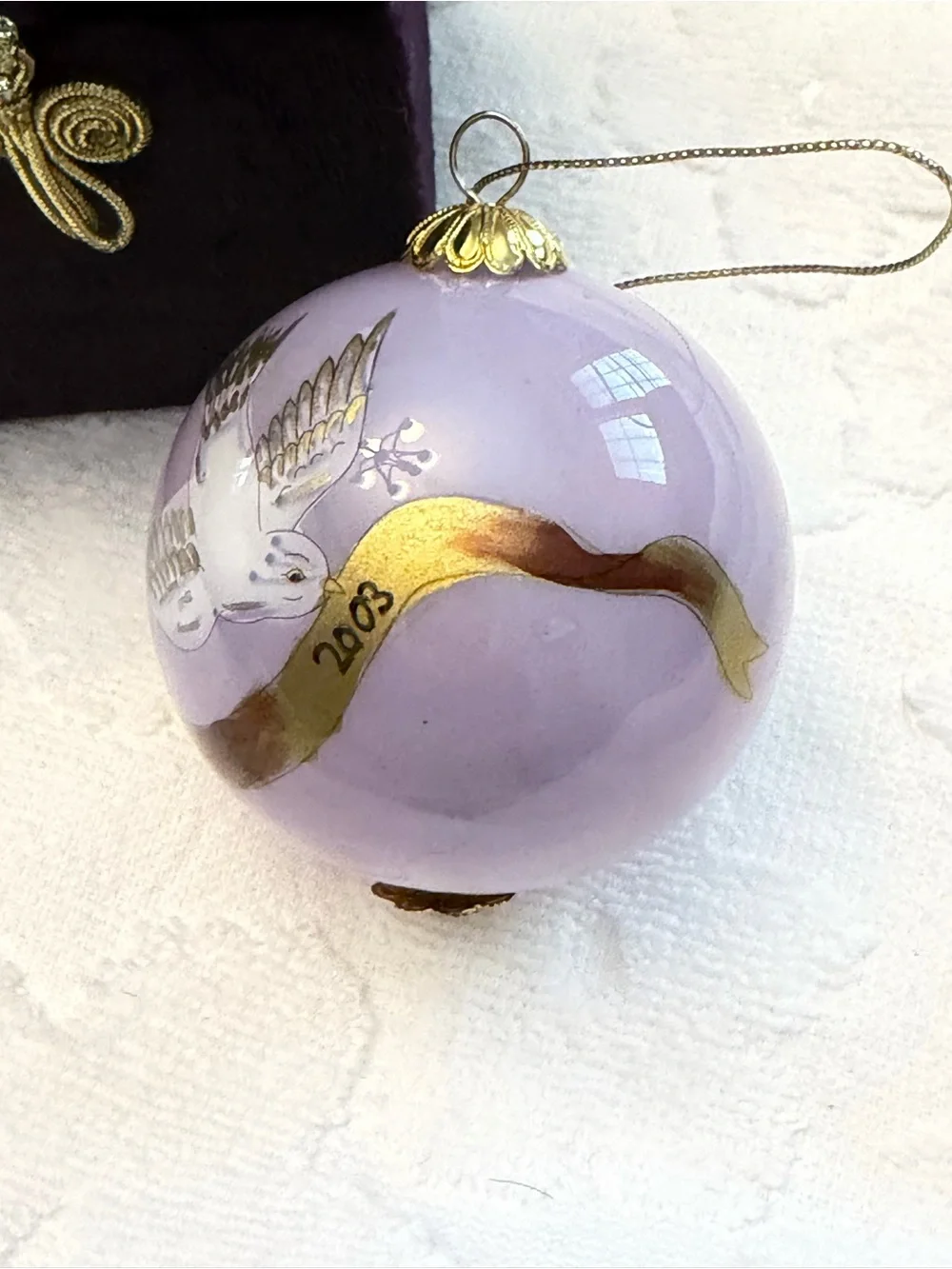 Vintage Pier One Li Bien Lavender Dove Glass Bird Ornament with Gold Accents